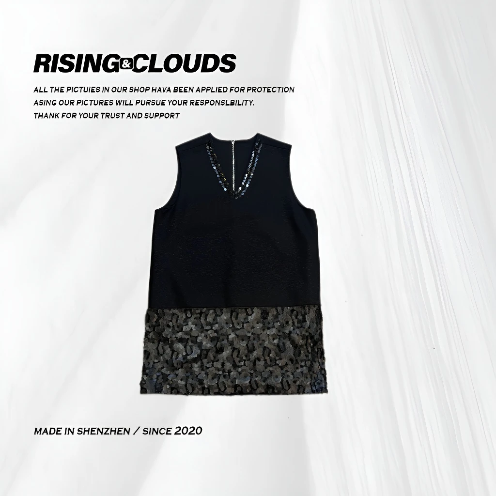 RISING&CLOUDS莎莎【原创】2025深圳舒适重工下摆亮片连衣裙020317