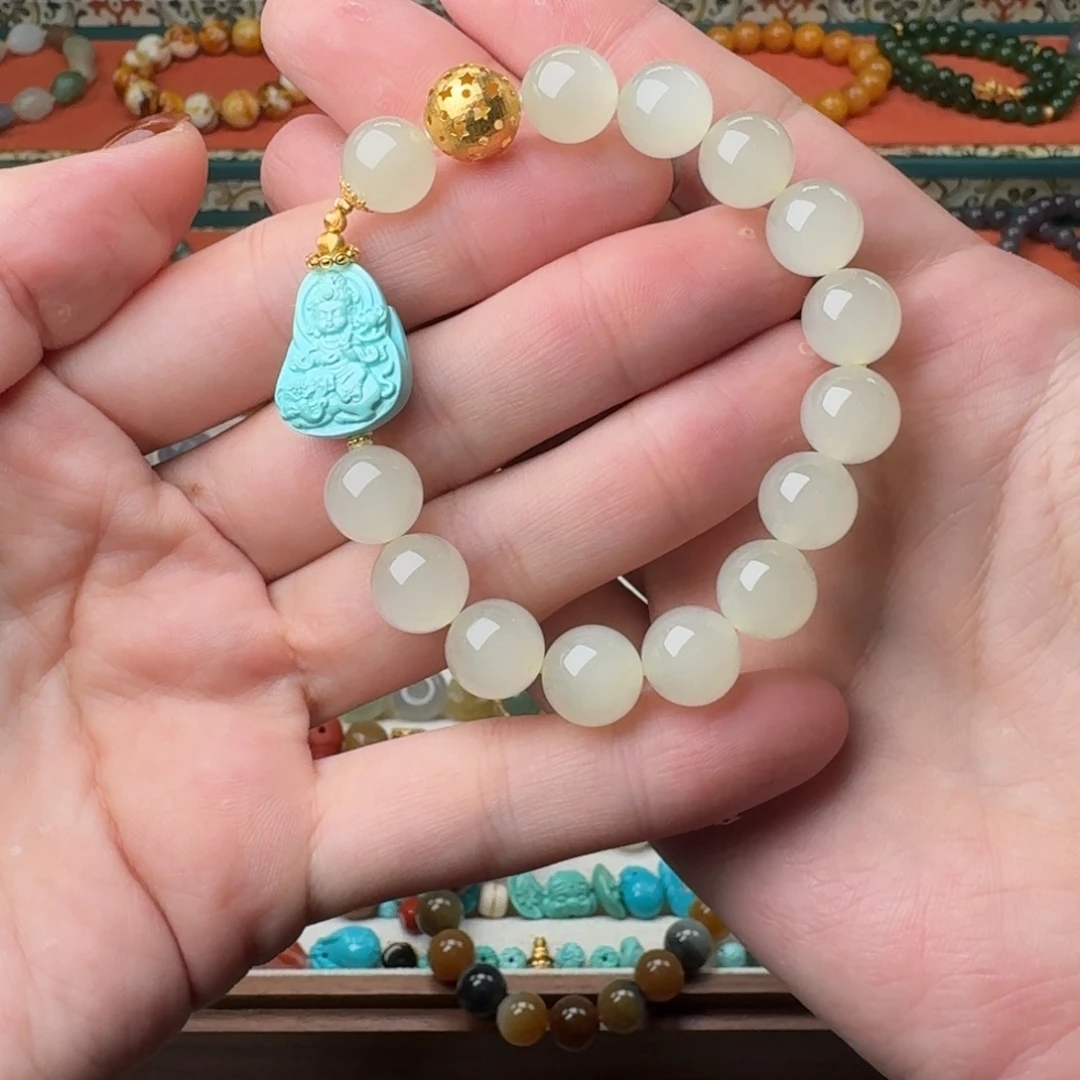 和田玉18K金镶嵌手链