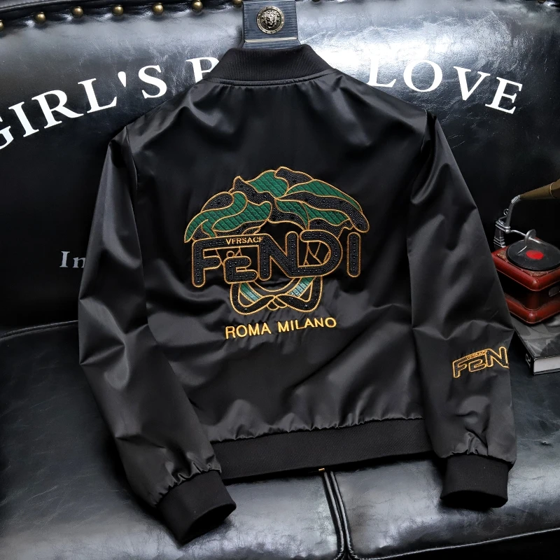 希敦纽勒立领夹克男春秋欧货潮流ins时尚亮片刺绣外套休闲棒球服