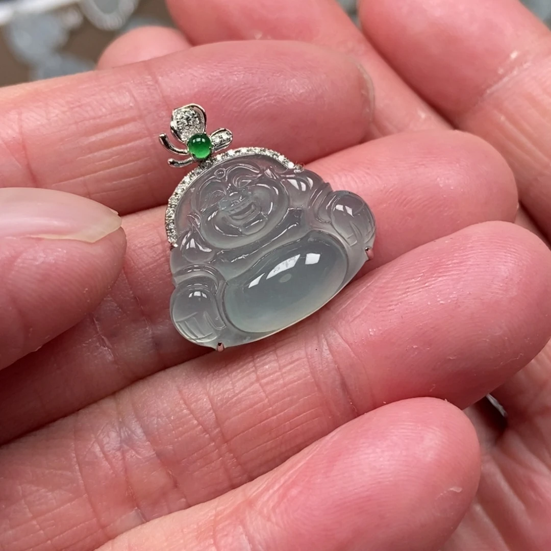 翡翠颈饰18K金镶嵌佛公