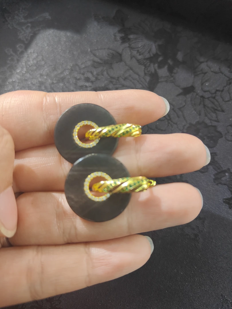 天然A货翡翠银镶耳环