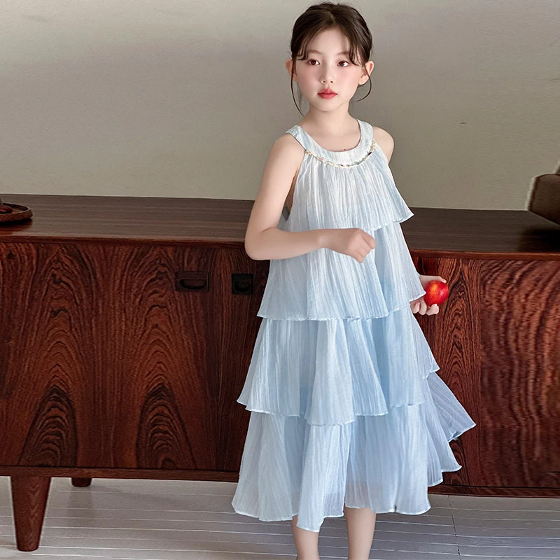 女童连衣裙夏季2025新款洋气儿童公主裙子超好看女大童无袖蛋糕裙