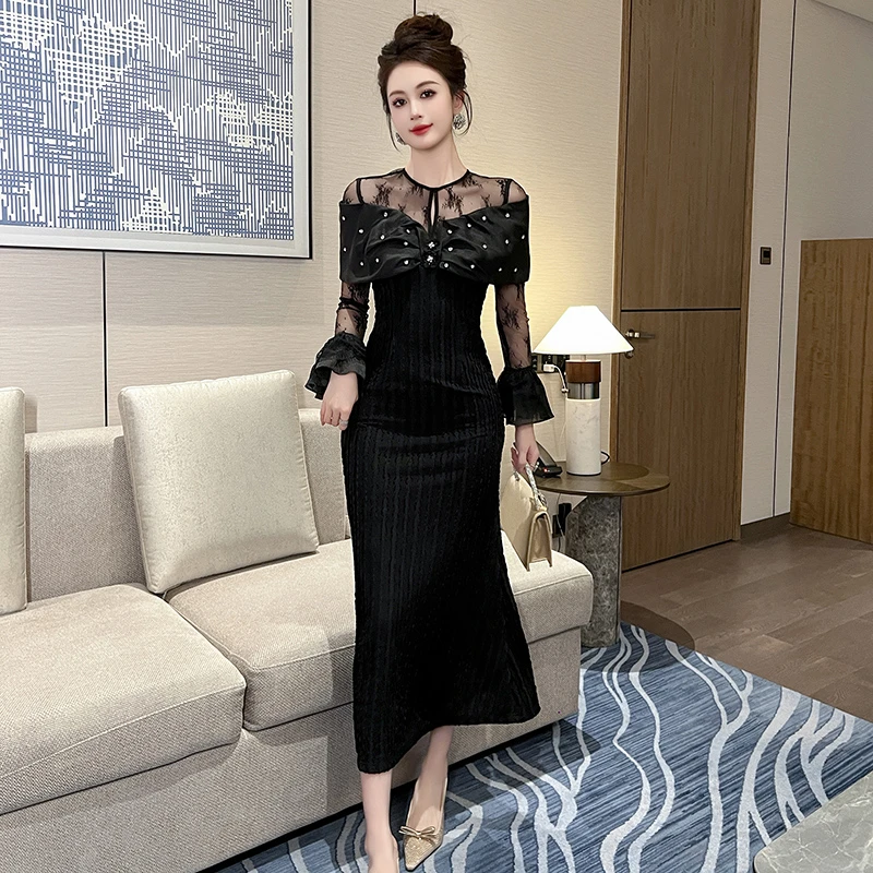 时尚修身性感包臀气质收腰显瘦秋冬打底法式名媛宴会连衣裙51130