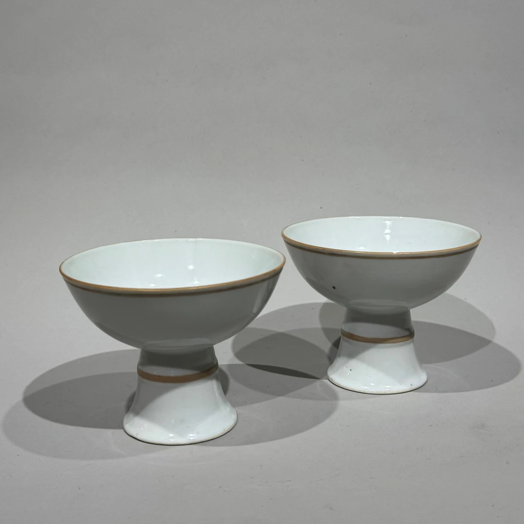 清宣统白釉高足杯一对【古董拍卖】QV25QW0216021