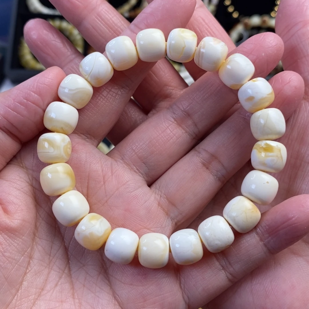 裸石蜜蜡未镶嵌瓷白妖花老型手串10.5