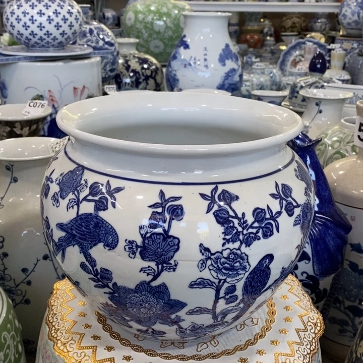 摆件心*?手绘陶瓷花盆摆件