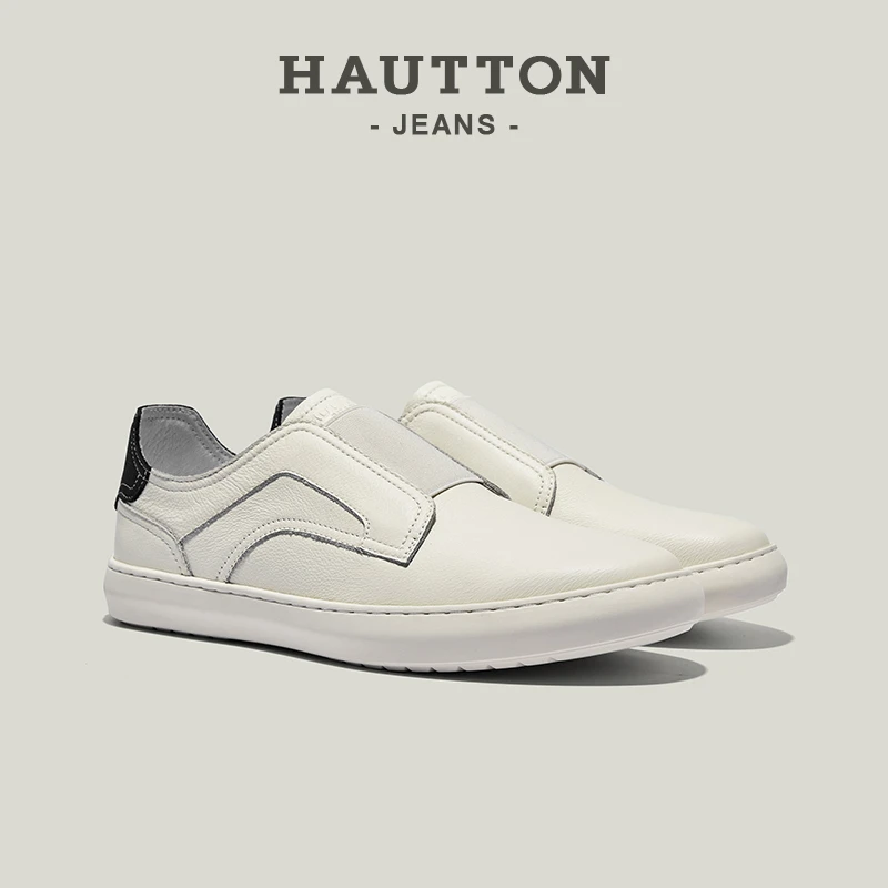 时尚百搭男士休闲鞋真皮开车男鞋一脚蹬小白鞋男款鞋子夏季ht2111