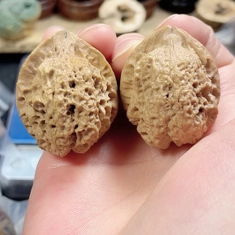 文玩核桃把件朱雀带彩磕尖39