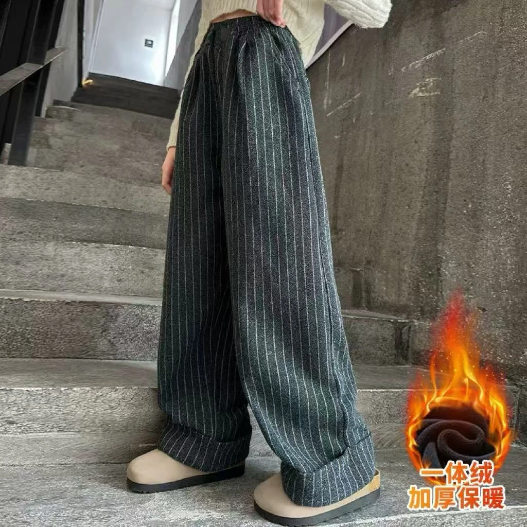 412177《现》优选韩版冬款加绒儿童休闲舒适条纹休闲裤