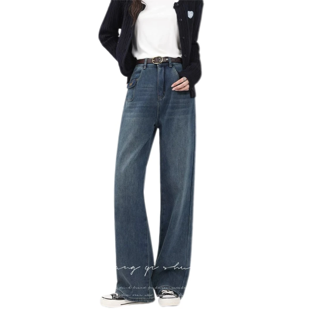 【ZBT直播间】《复古文苑》秋冬新款蓝色牛仔裤阔腿拖地长裤Z13109-1