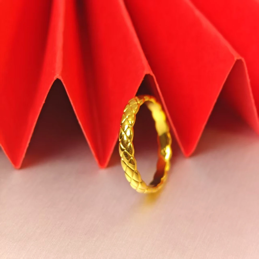 姐妹黄金 足金999宽菱格黄金戒指卡4简约经典