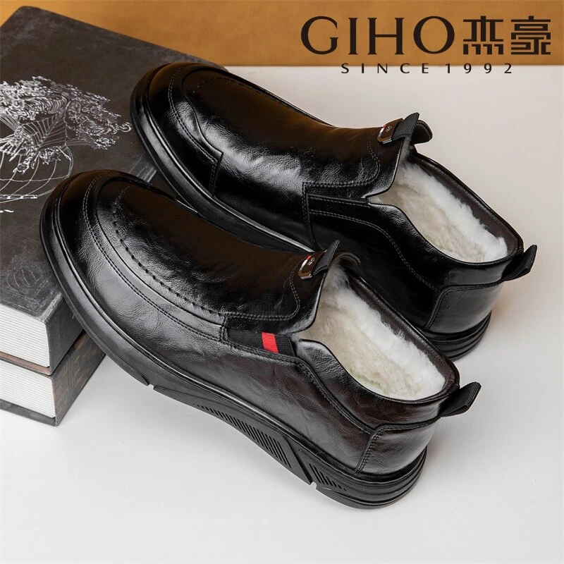 GIHO/杰豪2025冬季新款男士高帮休闲时尚保暖加厚绵羊毛男靴