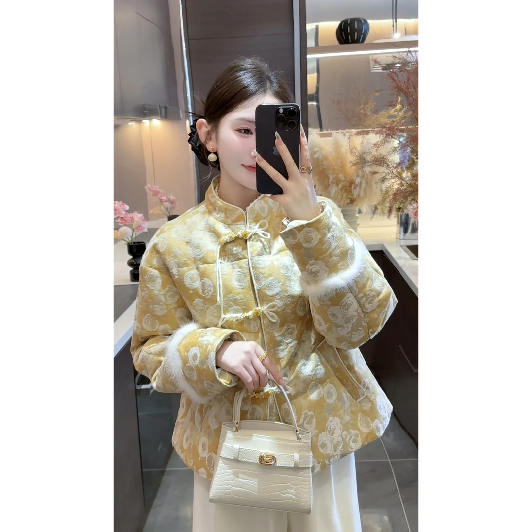 【周粥】【岁岁暖】2025秋冬新款中式立体印花水貂毛上衣JJX5YRF5061