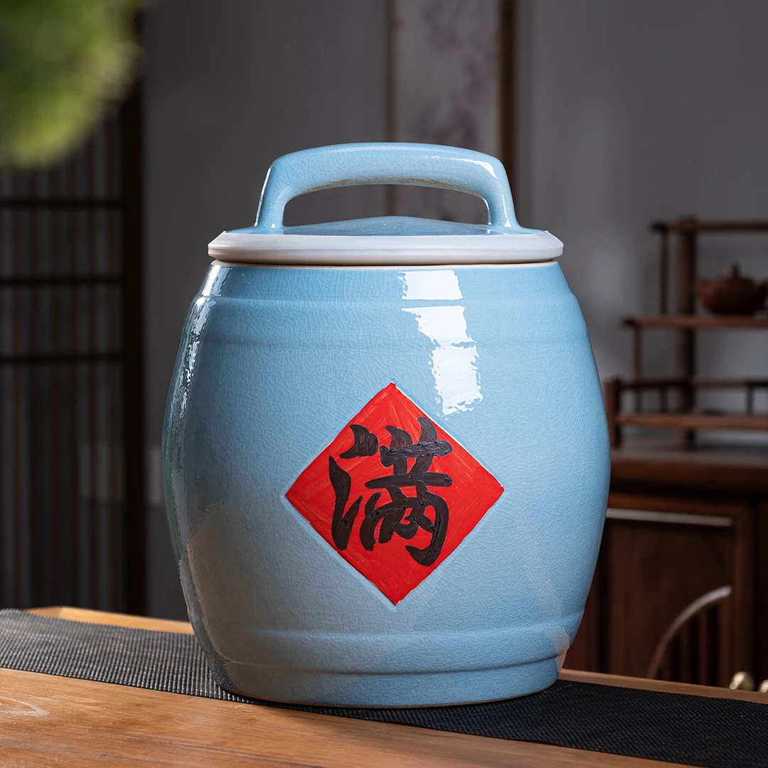 景德镇陶瓷米缸家用带盖密封防潮防虫10斤20斤50斤装储米箱米桶