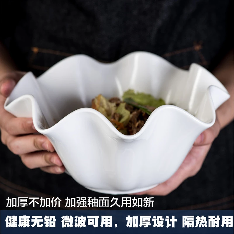 意素陶瓷日韩创意纯白陶瓷碗卷边酱料碟港式甜品水果蔬菜沙拉碗