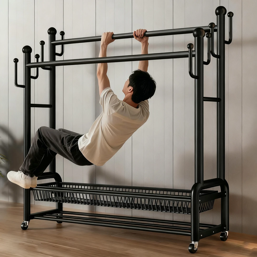 秋冬季特厚晾衣架巨粗32管落地立式衣帽架阳台晒衣架卧室挂衣架