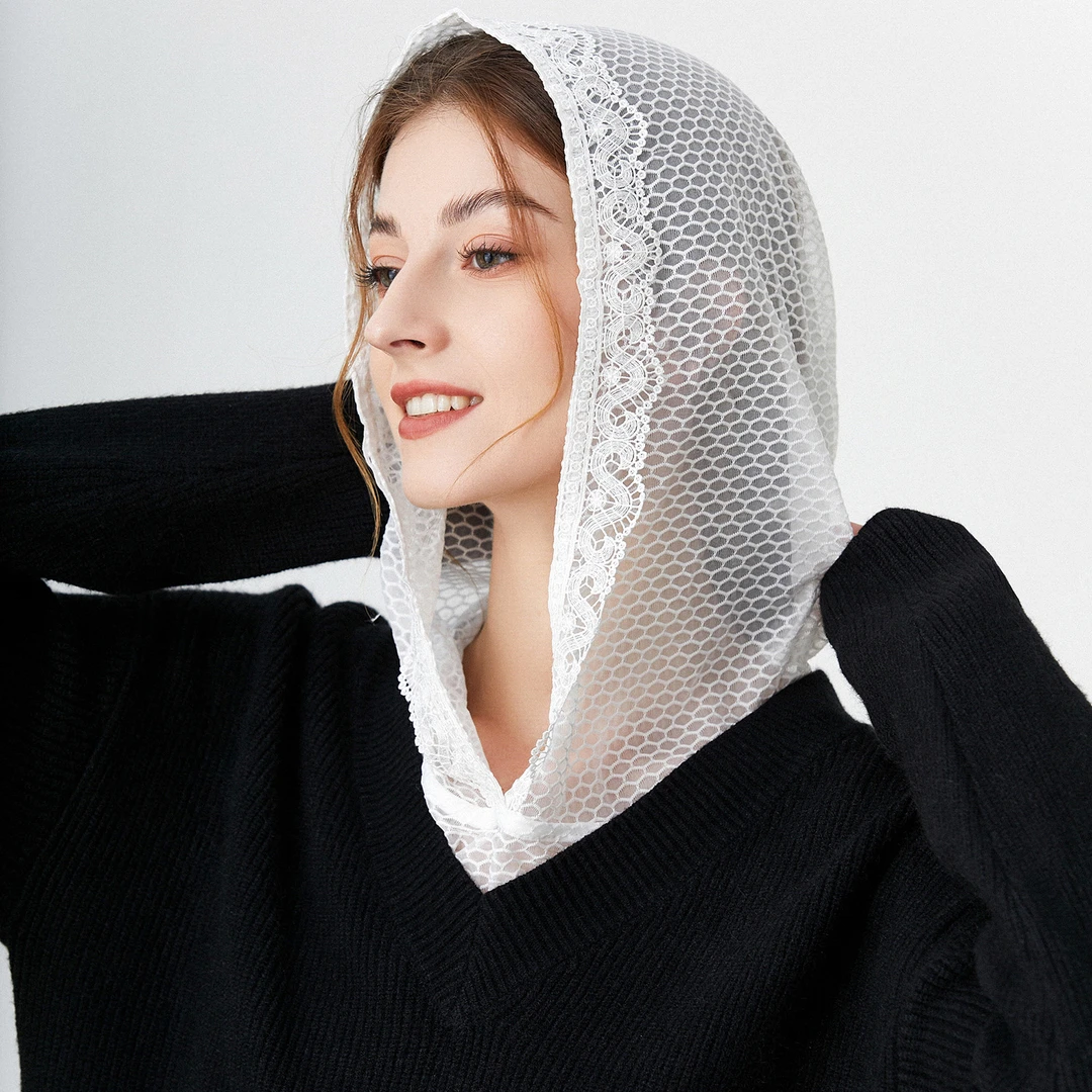 蕾丝镂空秋冬黑色百搭连帽内搭欧美时尚卫衣纯色款假领子白色轻薄