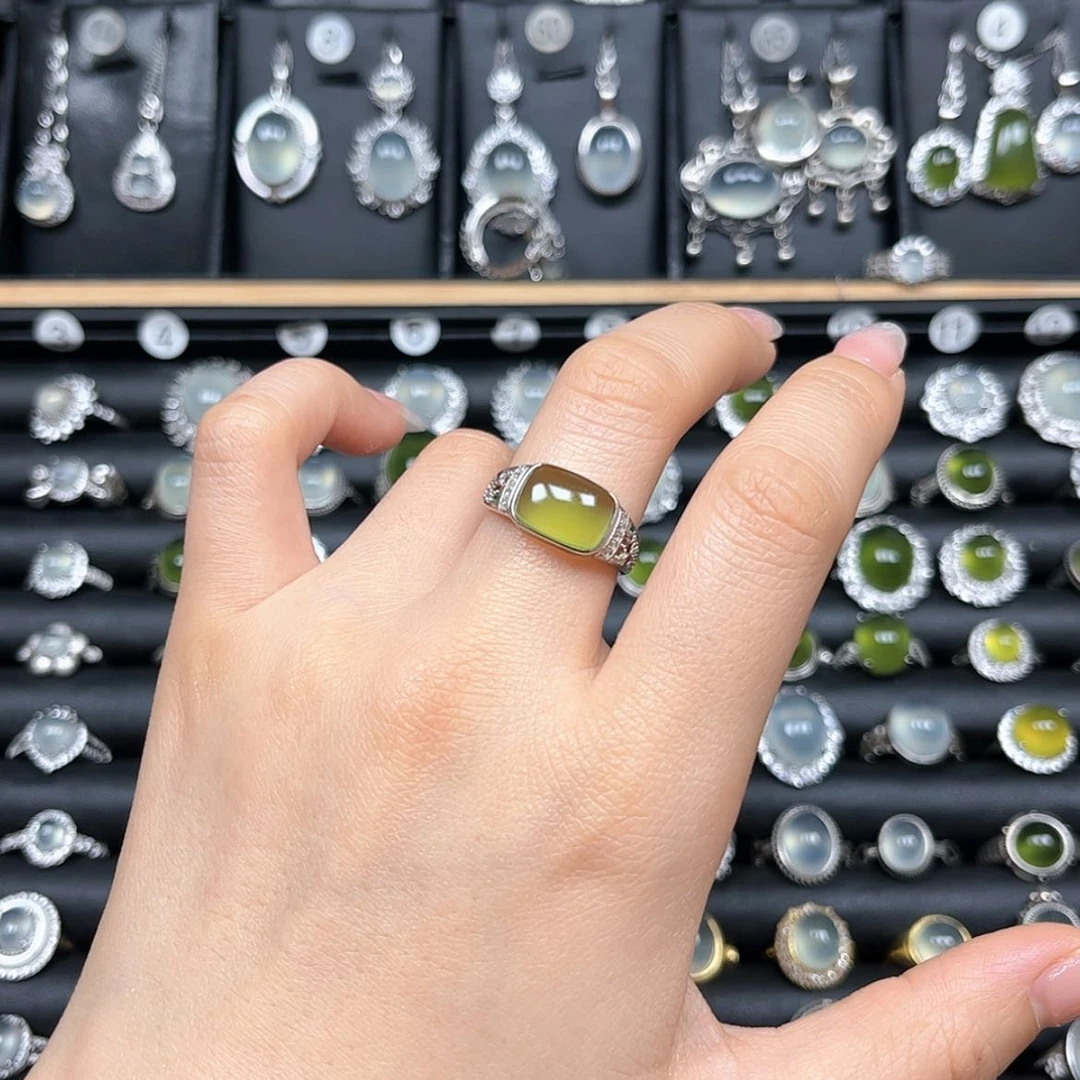 【闪购商品】岫玉戒指银S925镶嵌小*张