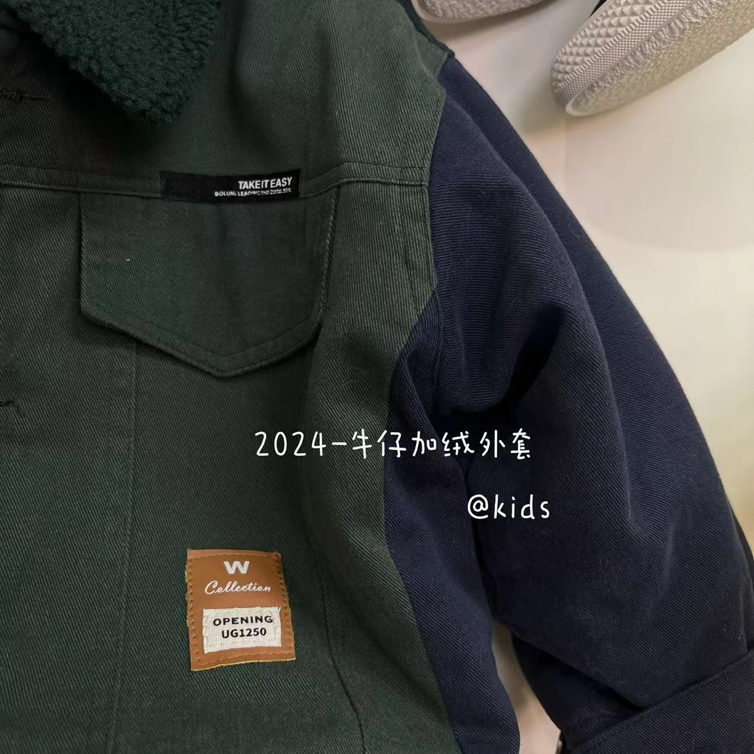 L275韩版加绒拼接牛仔棉布外套