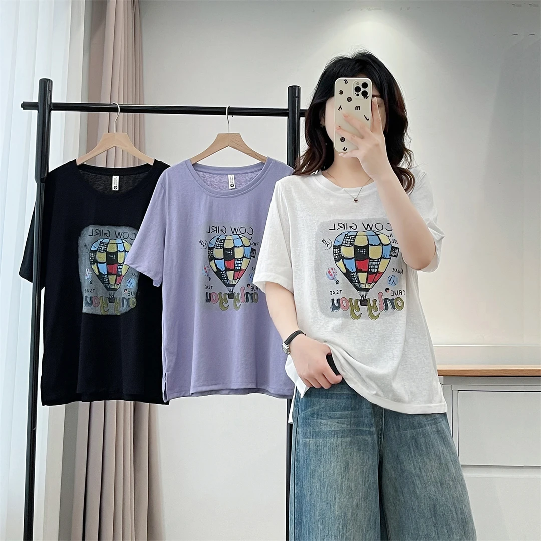 小薇大码女装110-200斤休闲宽松显瘦新款微胖大码短袖上衣T恤薄款