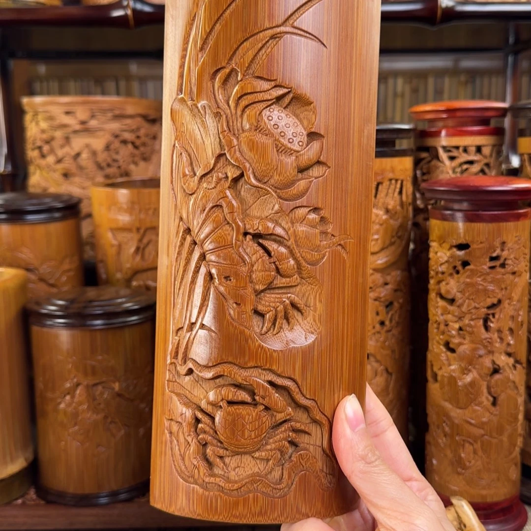 手工荷叶臂搁竹雕臂搁