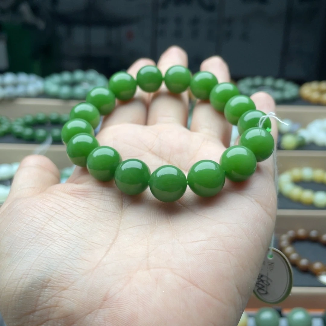 和田玉未镶嵌手链12阳绿