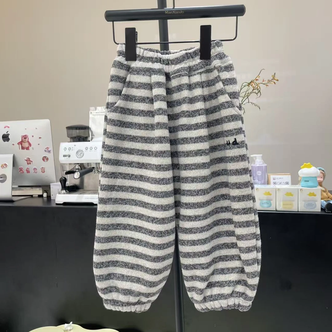 棉小九　儿童条纹韩系百搭加绒卫裤（小童）70653