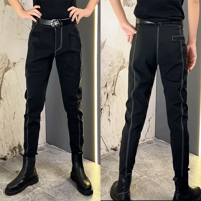 网红同款秋季百搭休闲束脚裤高级感黑色修身马丁靴裤气质小脚裤男