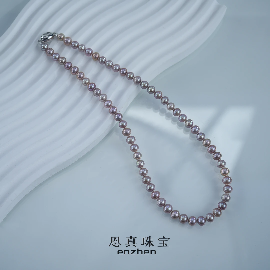 淡水无核紫珍珠天女扣项链6.5-7.5mm多样性发1