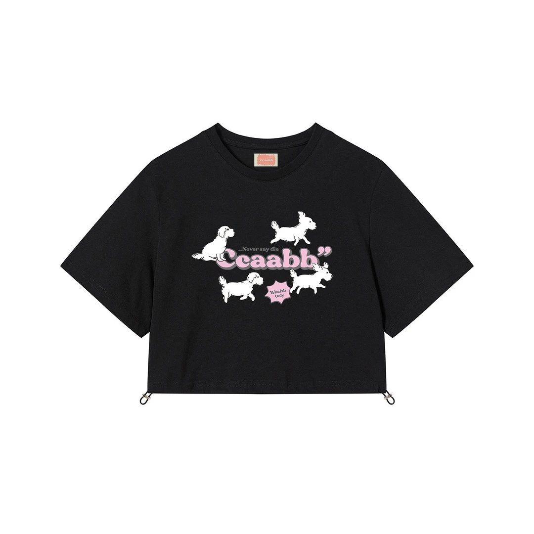 i.t ccaabb女装出行个性百搭圆领印花抽绳短袖T恤女CABTEYACY8840