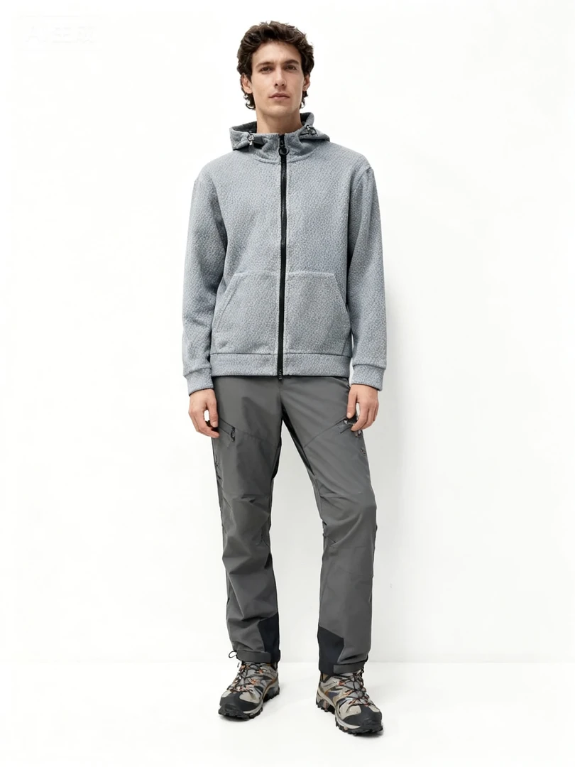 3D蜂窝面料户外百搭休闲双开拉链连帽卫衣外套 Z2342WT