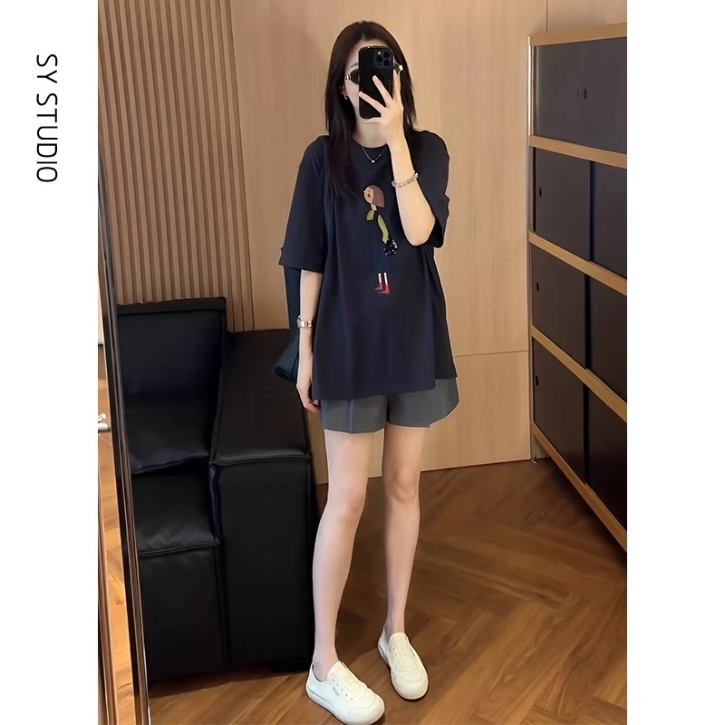 2025超火两件套夏装卡通女孩印花短袖T恤时尚休闲短裤洋气两件套