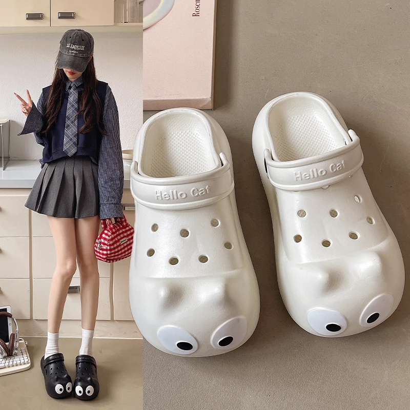 包头洞洞鞋女夏季软萌卡通可爱喵咪室内家居防滑防撞厚底静音凉拖