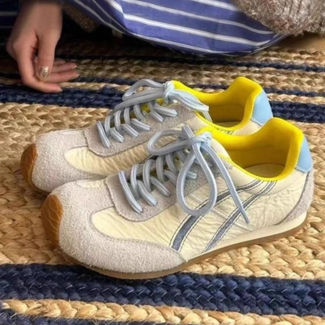 德训鞋女2025早春新款真皮拼色百搭运动鞋平底轻便休闲板鞋阿甘鞋