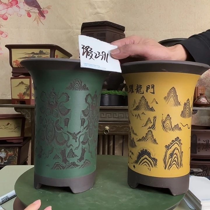 紫砂花盆微瑕两只