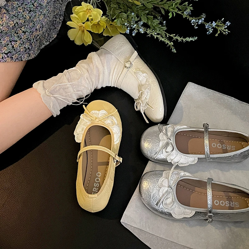 南在南方银色法式配裙子浅口平底单鞋女款2025新款春秋玛丽珍鞋子