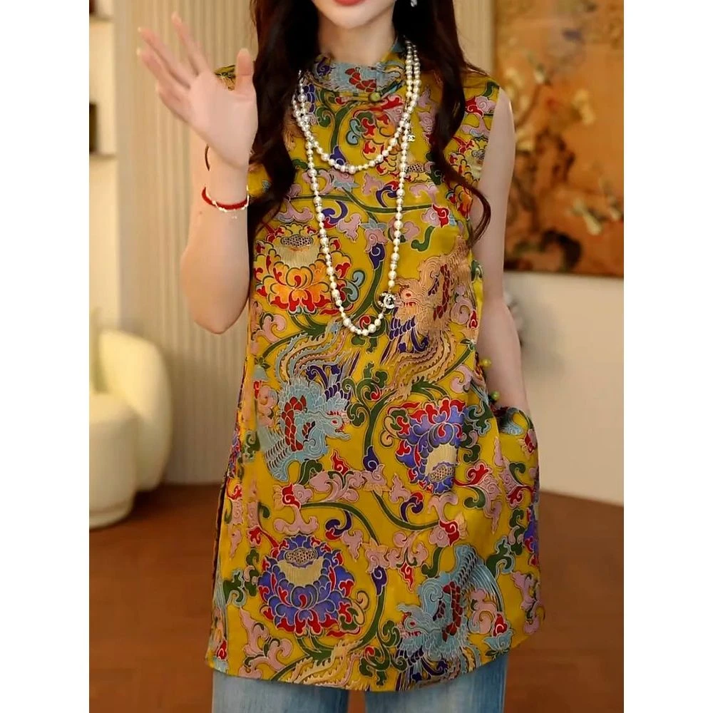 新中式印花立领衬衫女2025夏季新款优雅时尚洋气显瘦上衣薄款