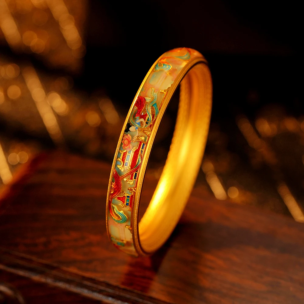 鳳悦匠 敦煌飞舞 | 古法足金手镯传承国潮黄金手镯东方美学G03778