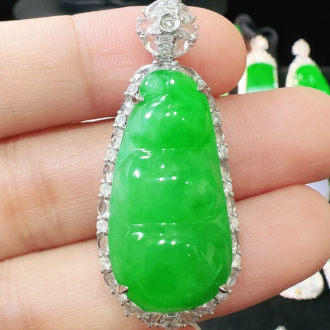 翡翠18K金镶嵌吊坠(不含链)