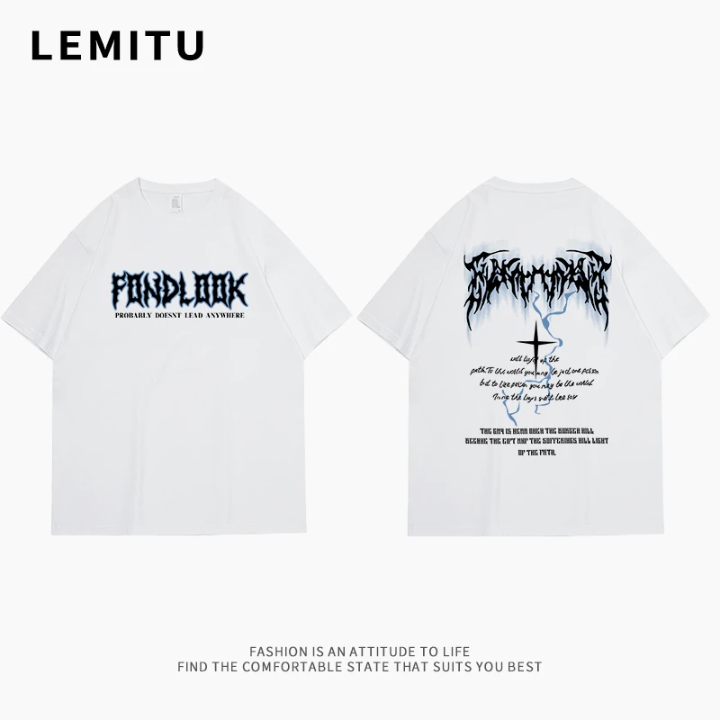 短袖男纯棉圆领ins个性美式潮流印花夏季美式情侣T恤夏季学生宽松