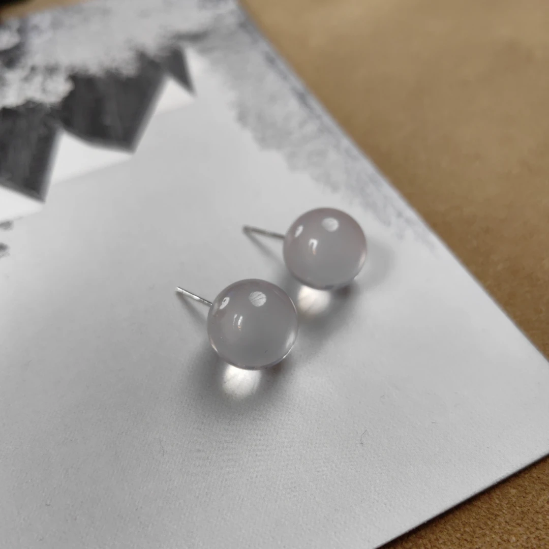 《甜心》净体粉水晶圆珠耳钉S925银镶嵌