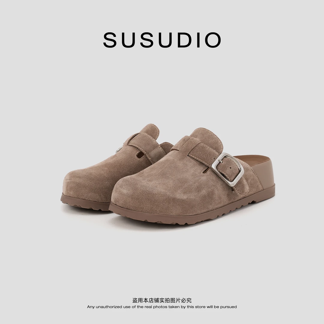 SUSUDIO  牛反绒皮 懒人舒适软底外穿包头勃肯拖 J9018
