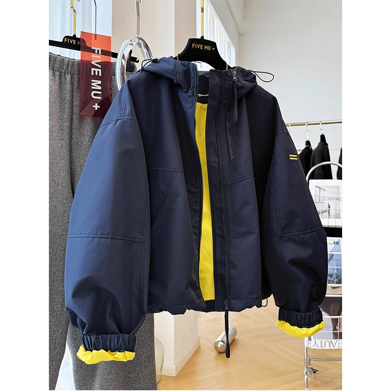 大码300斤韩系高级感连帽短款外套男女秋冬慵懒巨好看冲锋衣夹克
