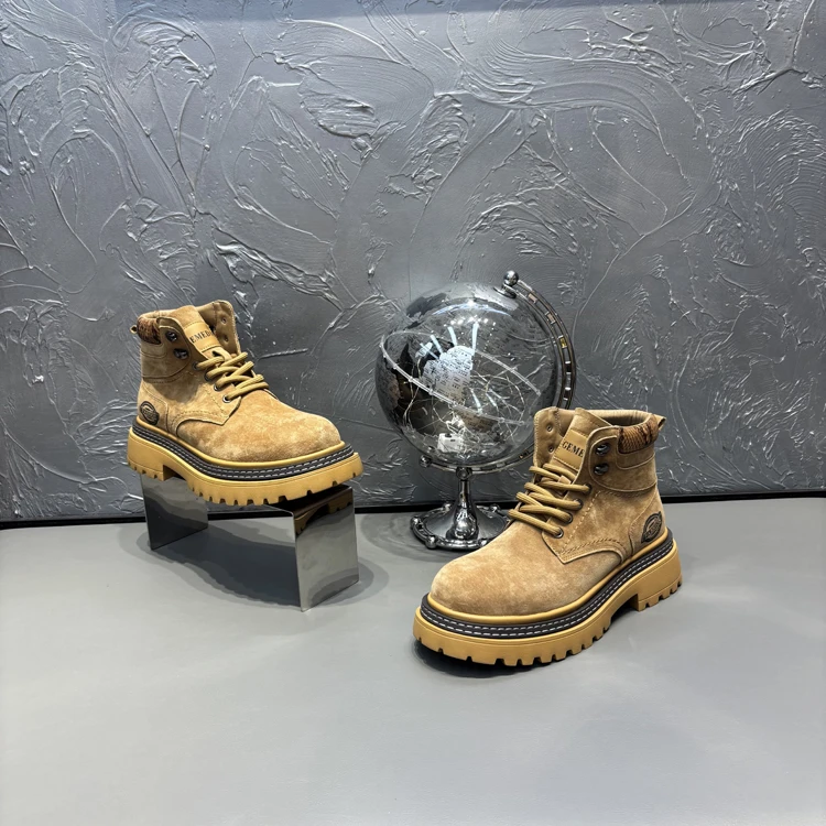 937秋季男士马丁靴厚款中帮英伦工装靴磨砂皮切尔西经典短靴男