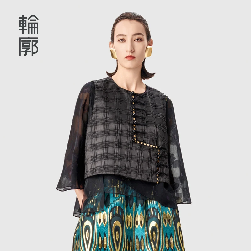 轮廓年轮缎面马甲L241Y020中式复古时尚百搭马夹国风休闲时尚外装