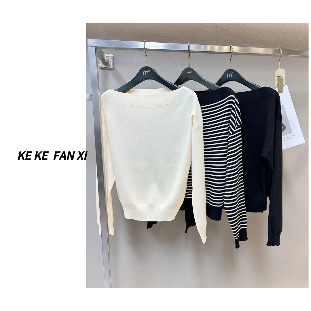 50287一字肩长袖小衫气质时尚百搭套头休闲简约韩版