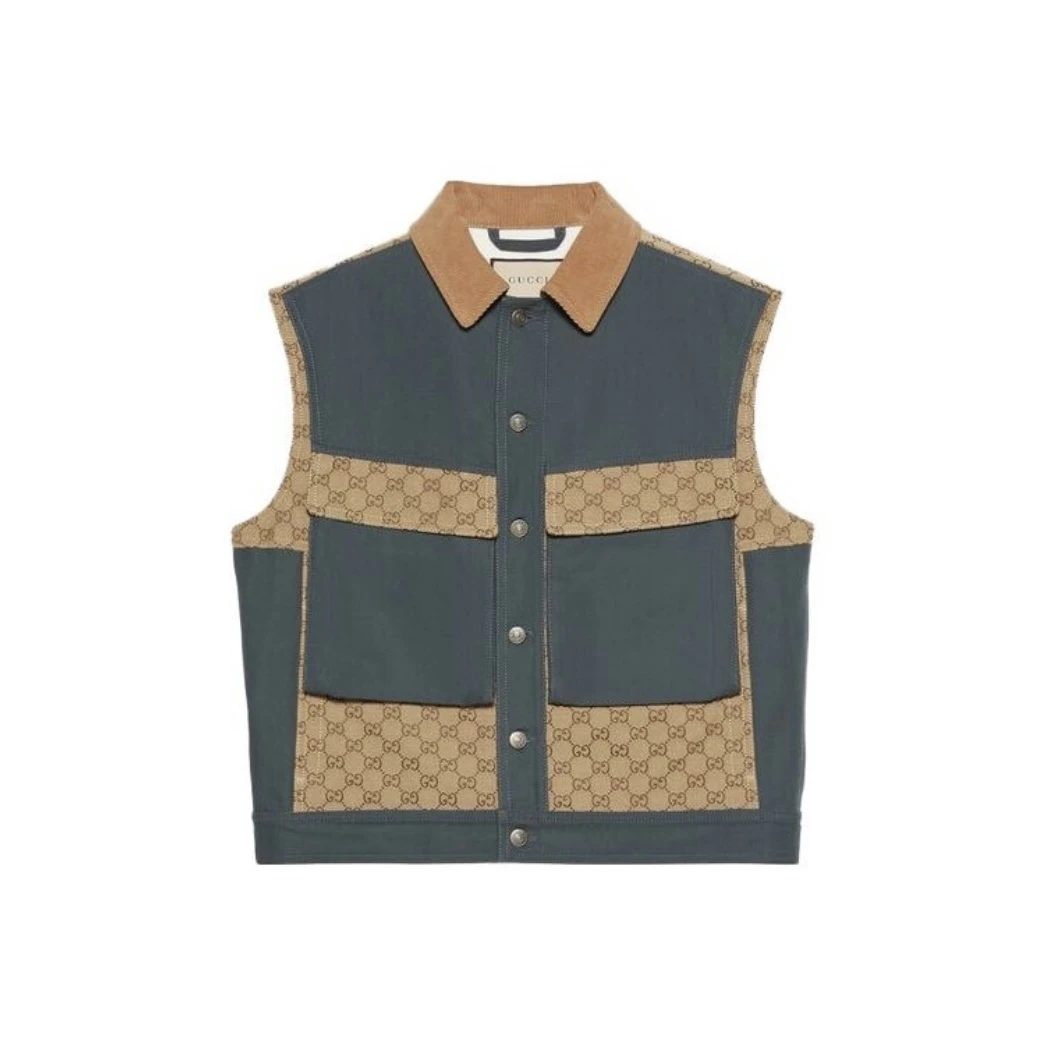 全新未使用 GUCCI/古驰 古驰拼接方领无袖背心夹克外套