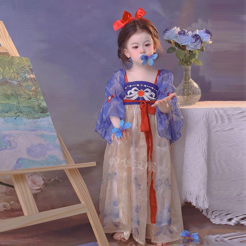 仙气2025新款汉服白雪古风夏季儿童表演服女孩周岁生日连衣裙TX