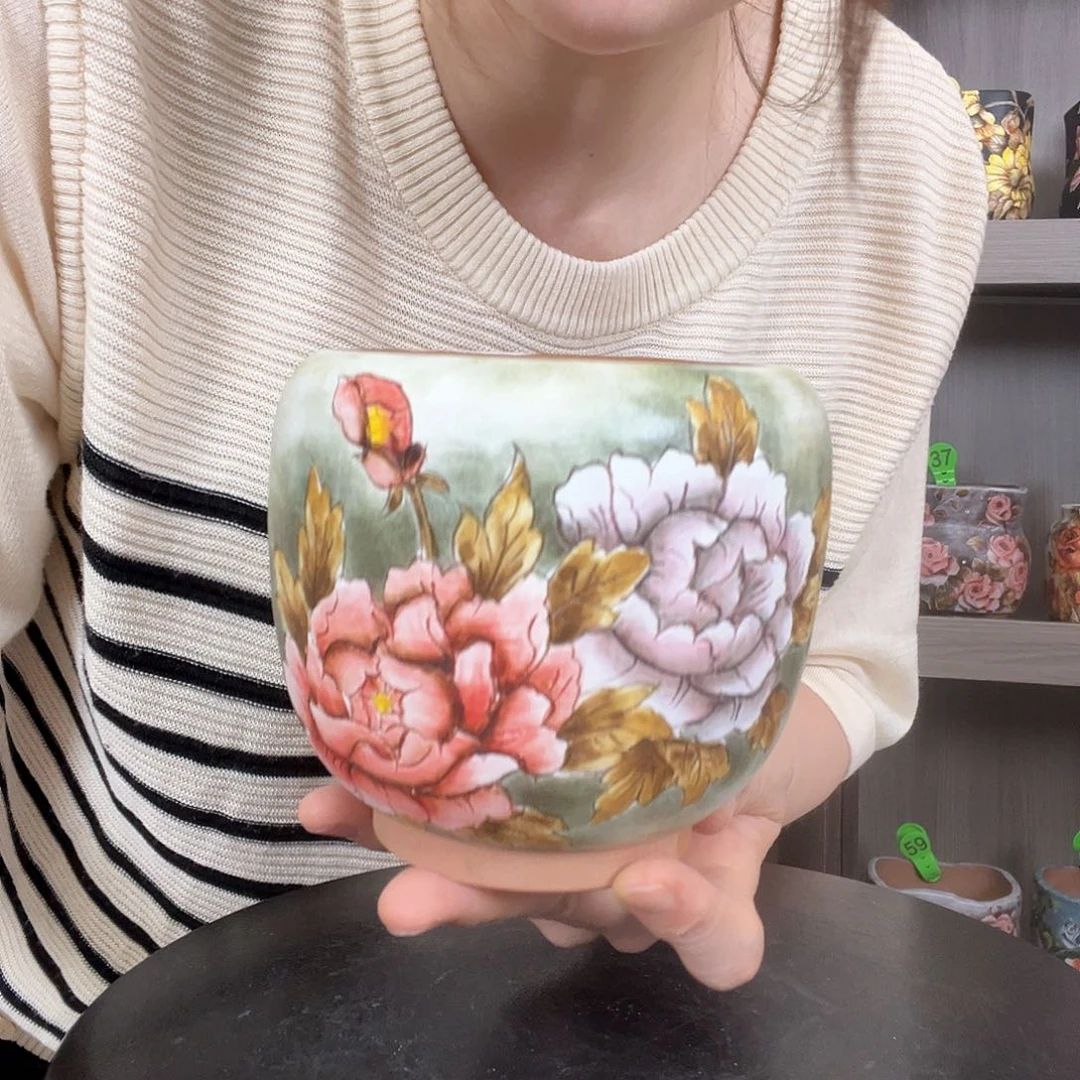 手绘陶瓷花盆口9高10.4