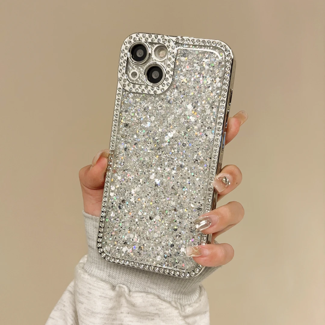 适用苹果手机壳16promax轻奢滴胶闪粉水钻高级iPhone全包15防摔14